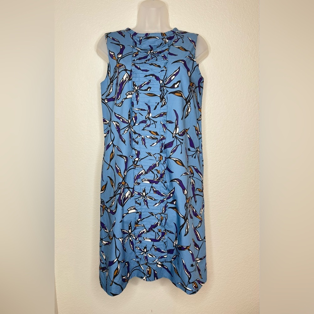 Max Mara Printed‎ Nola Dress Light Blue Floral Print Ruffle Shift Dress Sz 8